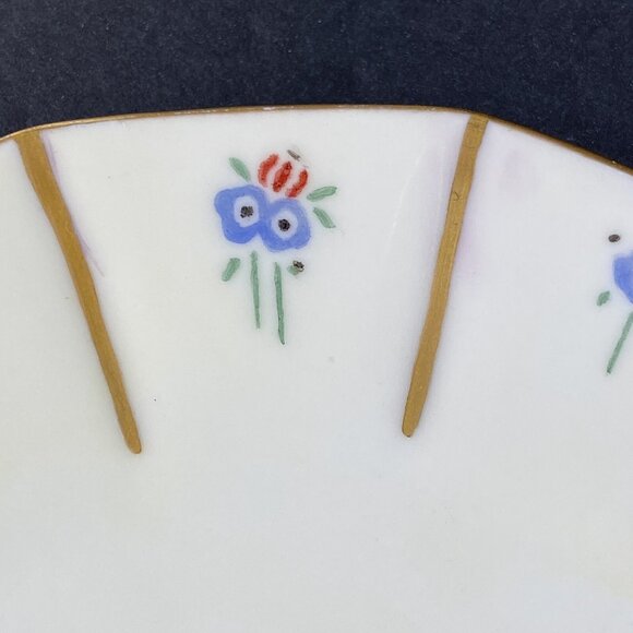 Nappy Plate Candy Trinket Dish Stripes Flowers White Gold Marked Germany Round - Picture 6 of 12